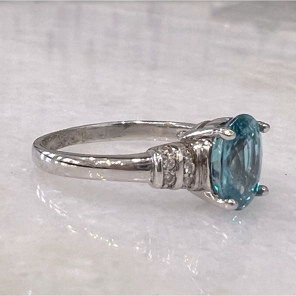 Cambodian Blue Zircon White Zircon Sterling Silver Ring - Picture 4 of 13
